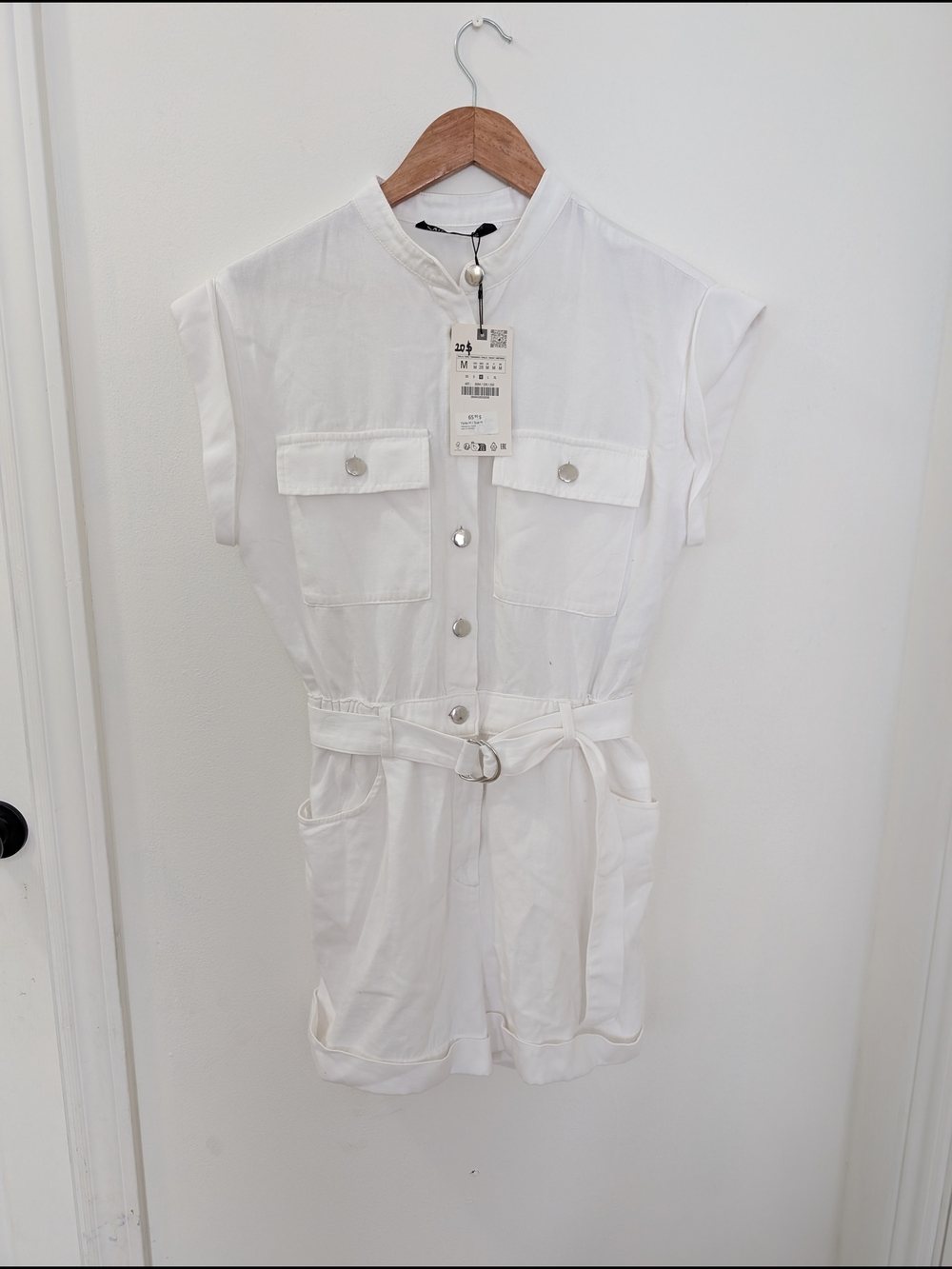 White Utility Romper with Belt